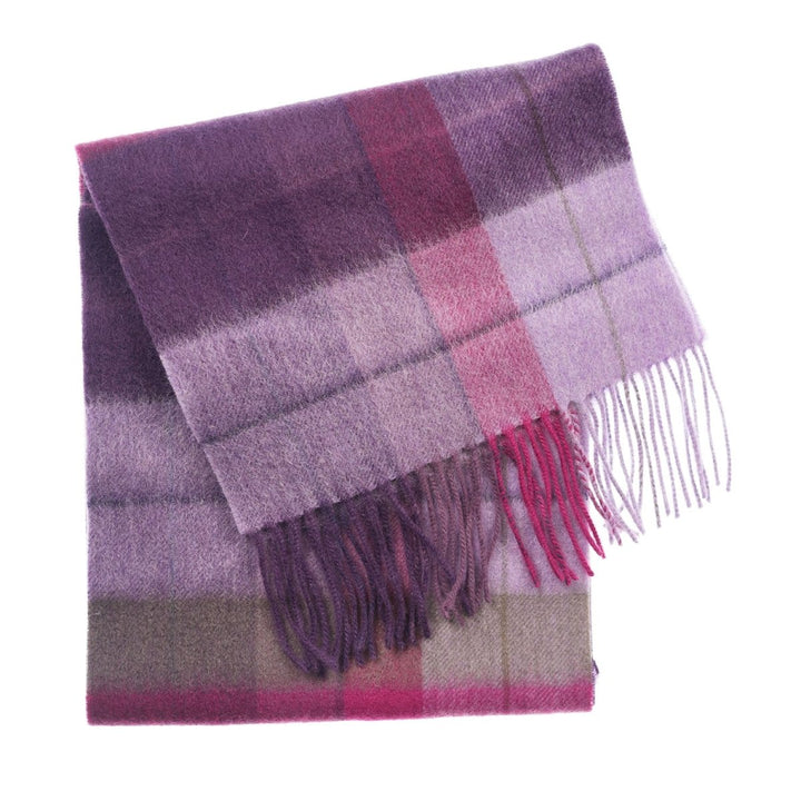 Edinburgh 100% Lambswool Scarf – Premium Soft Wool Wrap - MIXED CHECK - HEATHER/PINK