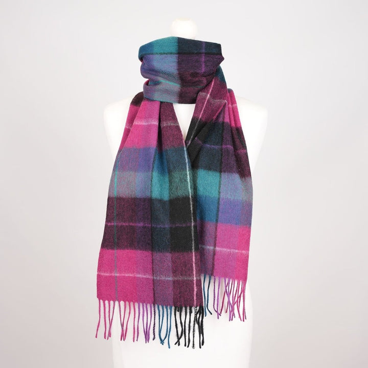 Edinburgh 100% Lambswool Scarf – Premium Soft Wool Wrap - MIXED CHECK - MAGENTA/BLACK