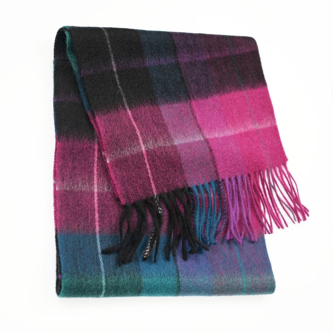 Edinburgh 100% Lambswool Scarf – Premium Soft Wool Wrap - MIXED CHECK - MAGENTA/BLACK