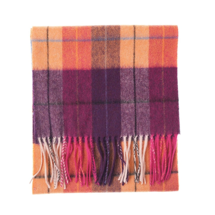 Edinburgh 100% Lambswool Scarf – Premium Soft Wool Wrap - MULTI WINDOWPANE - GINGER/PLUM
