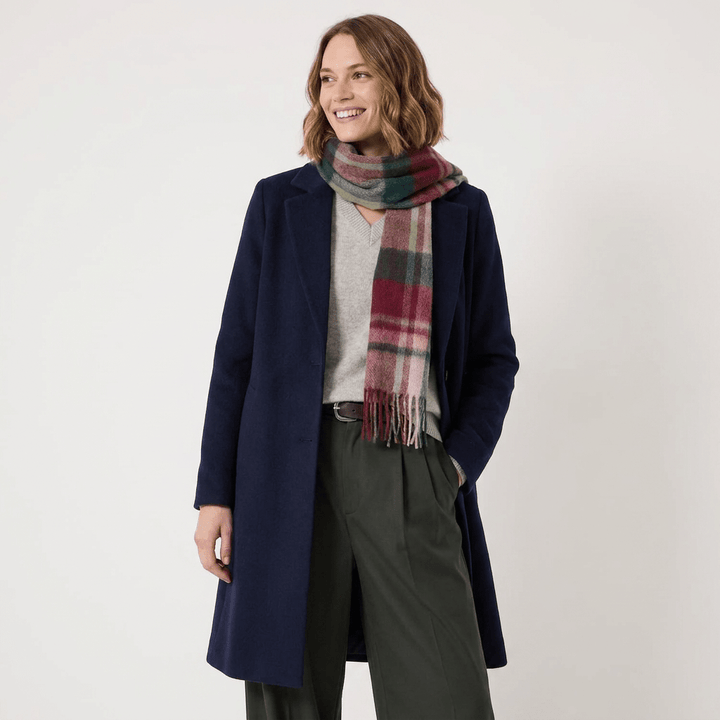 Edinburgh 100% Lambswool Scarf – Premium Soft Wool Wrap - Myriad Check - Khaki/Bordeaux