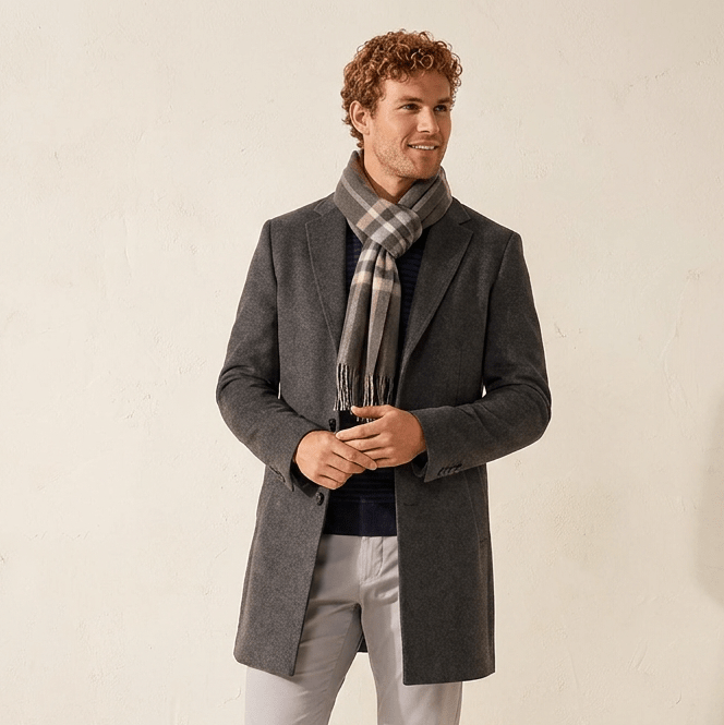 Edinburgh 100% Lambswool Scarf – Premium Soft Wool Wrap - OVERSIZED CHECK TAUPE