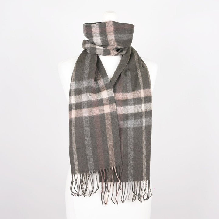 Edinburgh 100% Lambswool Scarf – Premium Soft Wool Wrap - OVERSIZED CHECK TAUPE