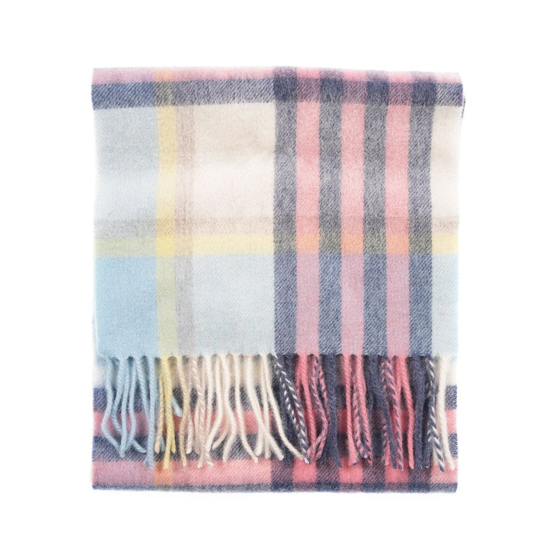 Edinburgh 100% Lambswool Scarf – Premium Soft Wool Wrap - CHEQUER TARTAN - PASTEL PINK