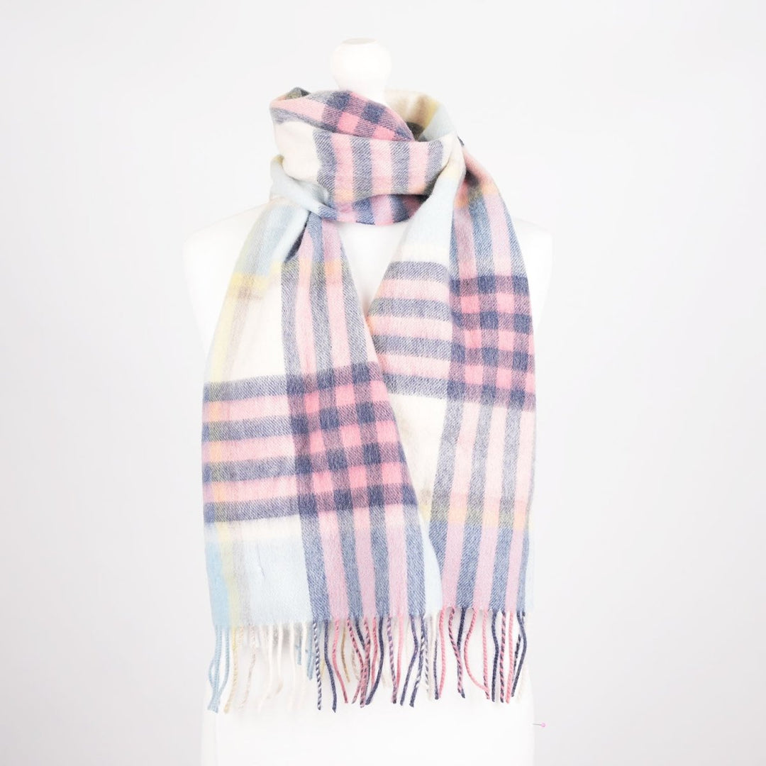 Edinburgh 100% Lambswool Scarf – Premium Soft Wool Wrap - CHEQUER TARTAN - PASTEL PINK