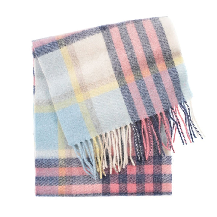 Edinburgh 100% Lambswool Scarf – Premium Soft Wool Wrap - CHEQUER TARTAN - PASTEL PINK