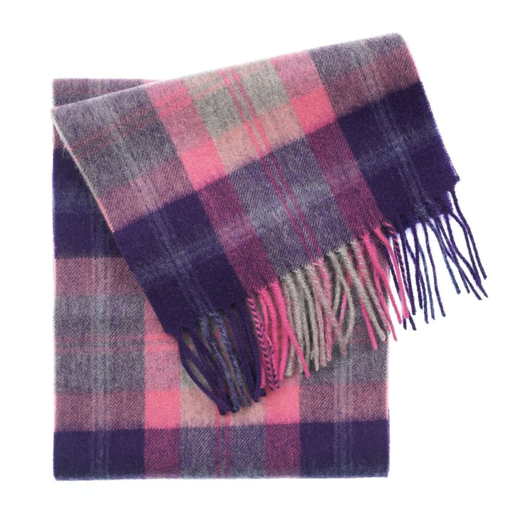 Edinburgh 100% Lambswool Scarf – Premium Soft Wool Wrap - BAIRD CHECK FUSCHIA