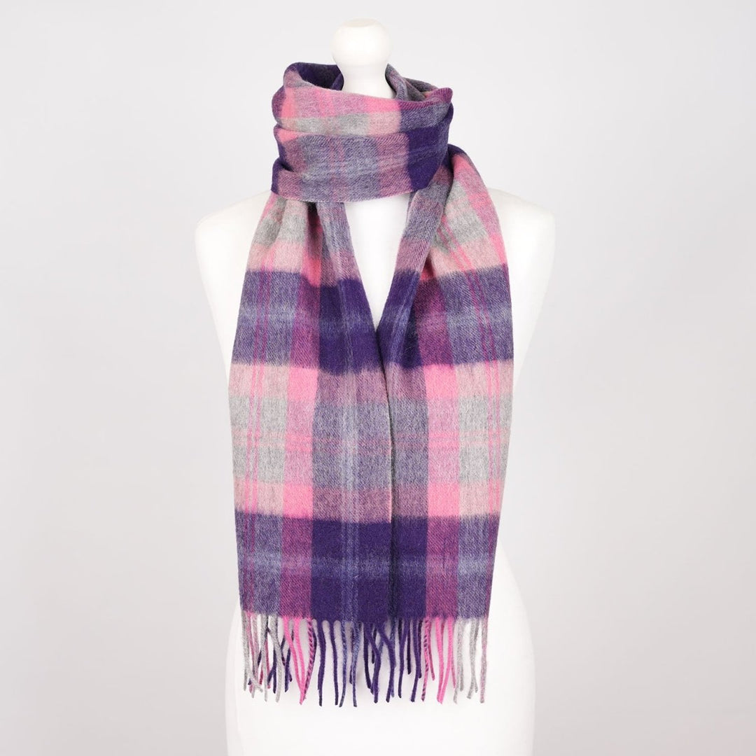 Edinburgh 100% Lambswool Scarf – Premium Soft Wool Wrap - BAIRD CHECK FUSCHIA