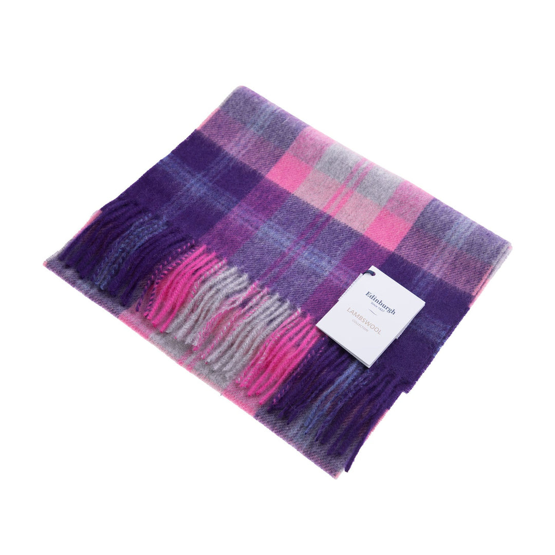 .Edinburgh 100% Lambswool Scarf – Premium Soft Wool Wrap - BAIRD CHECK FUSCHIA