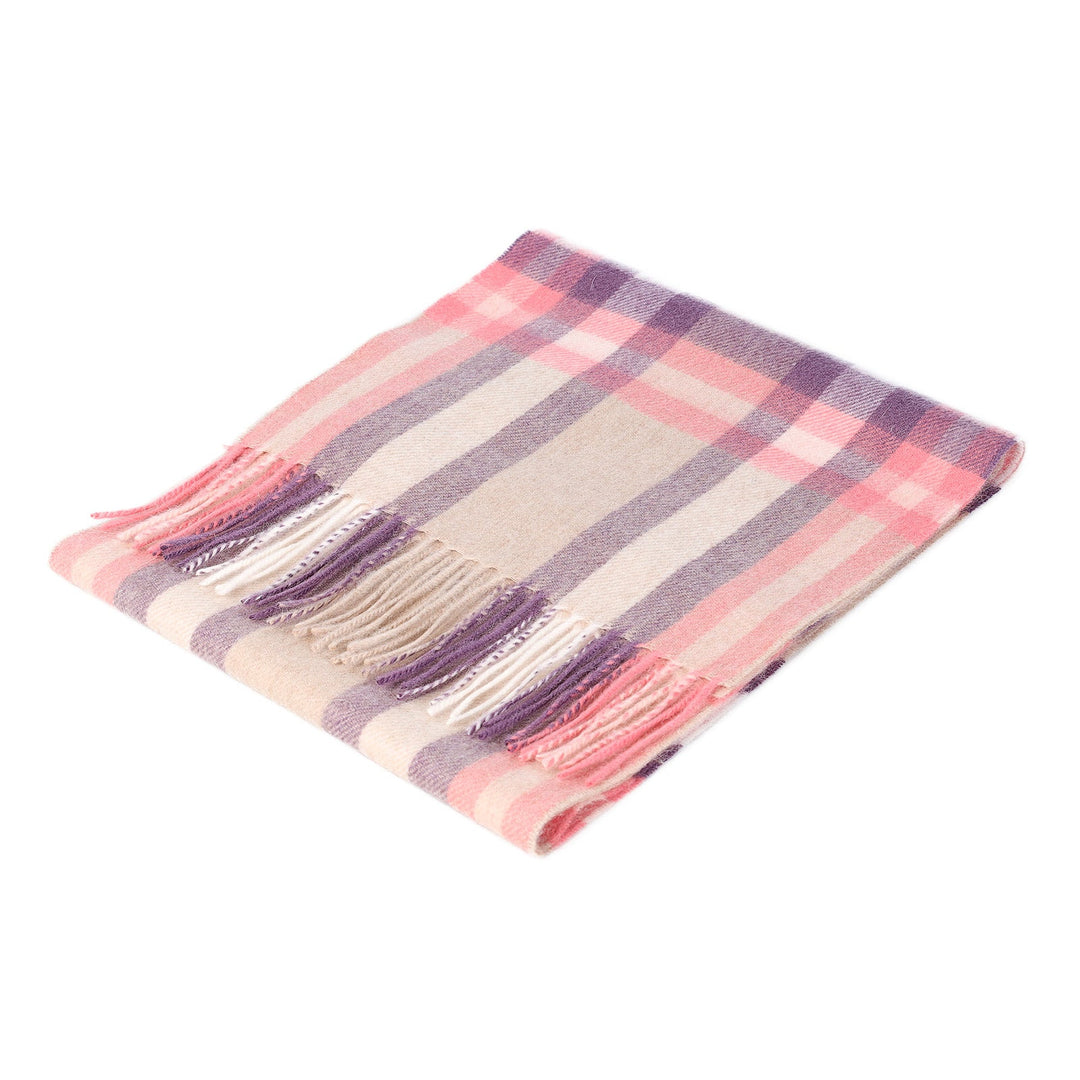.Edinburgh 100% Lambswool Scarf – Premium Soft Wool Wrap - DECO CHECK PEONY