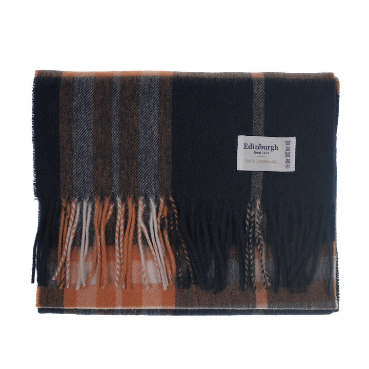 Edinburgh 100% Lambswool Tartan Scarf Enlarged Off Ctr Scotty Thom Navy