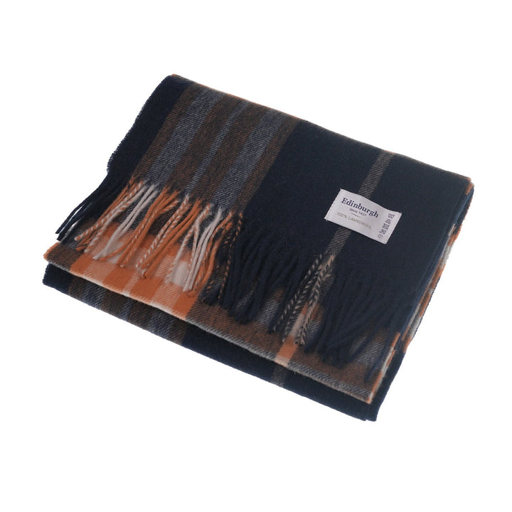 Edinburgh 100% Lambswool Tartan Scarf Enlarged Off Ctr Scotty Thom Navy