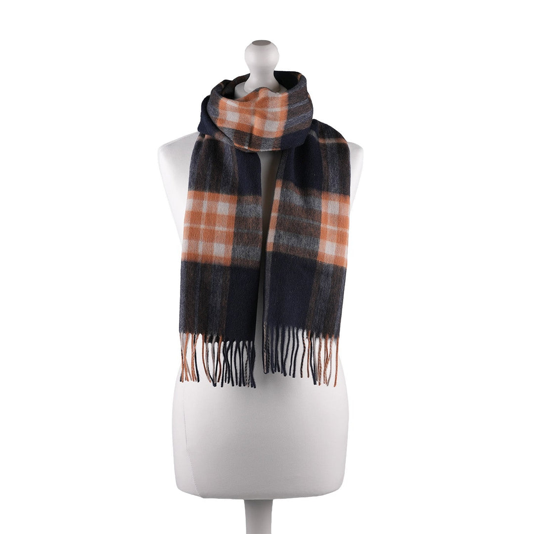 Edinburgh 100% Lambswool Tartan Scarf Enlarged Off Ctr Scotty Thom Navy