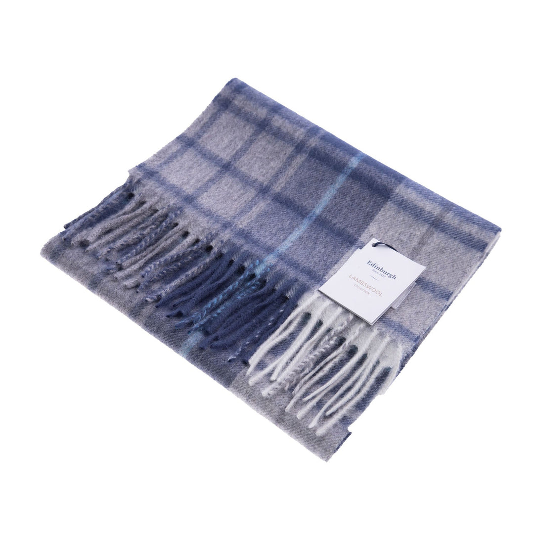 .Edinburgh 100% Lambswool Scarf – Premium Soft Wool Wrap - MILL CHECK NAVY