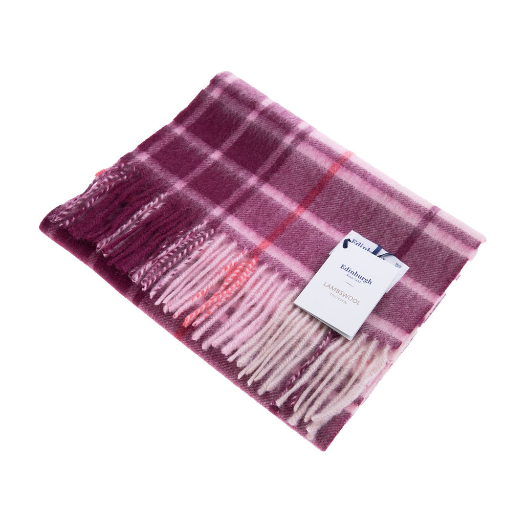 .Edinburgh 100% Lambswool Scarf – Premium Soft Wool Wrap - MILL CHECK PINK