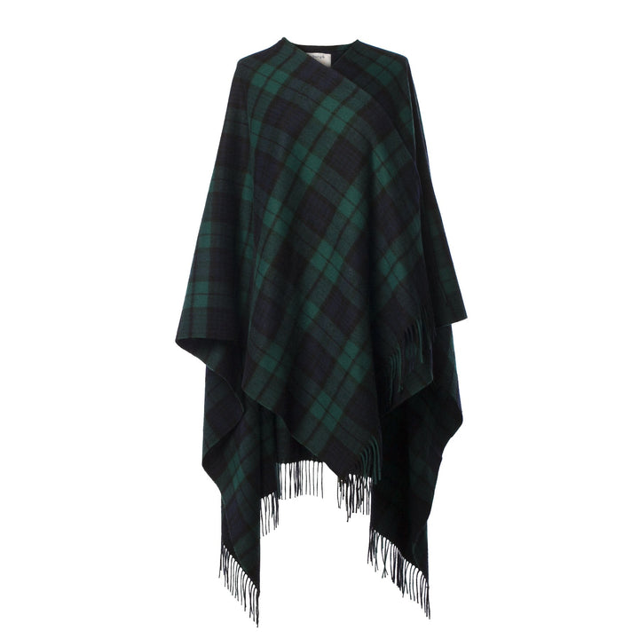 Edinburgh Lambswool Long Tartan Cape - Premium Plaid Wrap - Black Watch