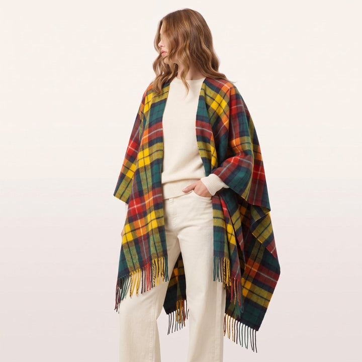 Edinburgh Lambswool Long Tartan Cape - Premium Plaid Wrap - Buchanan Modern