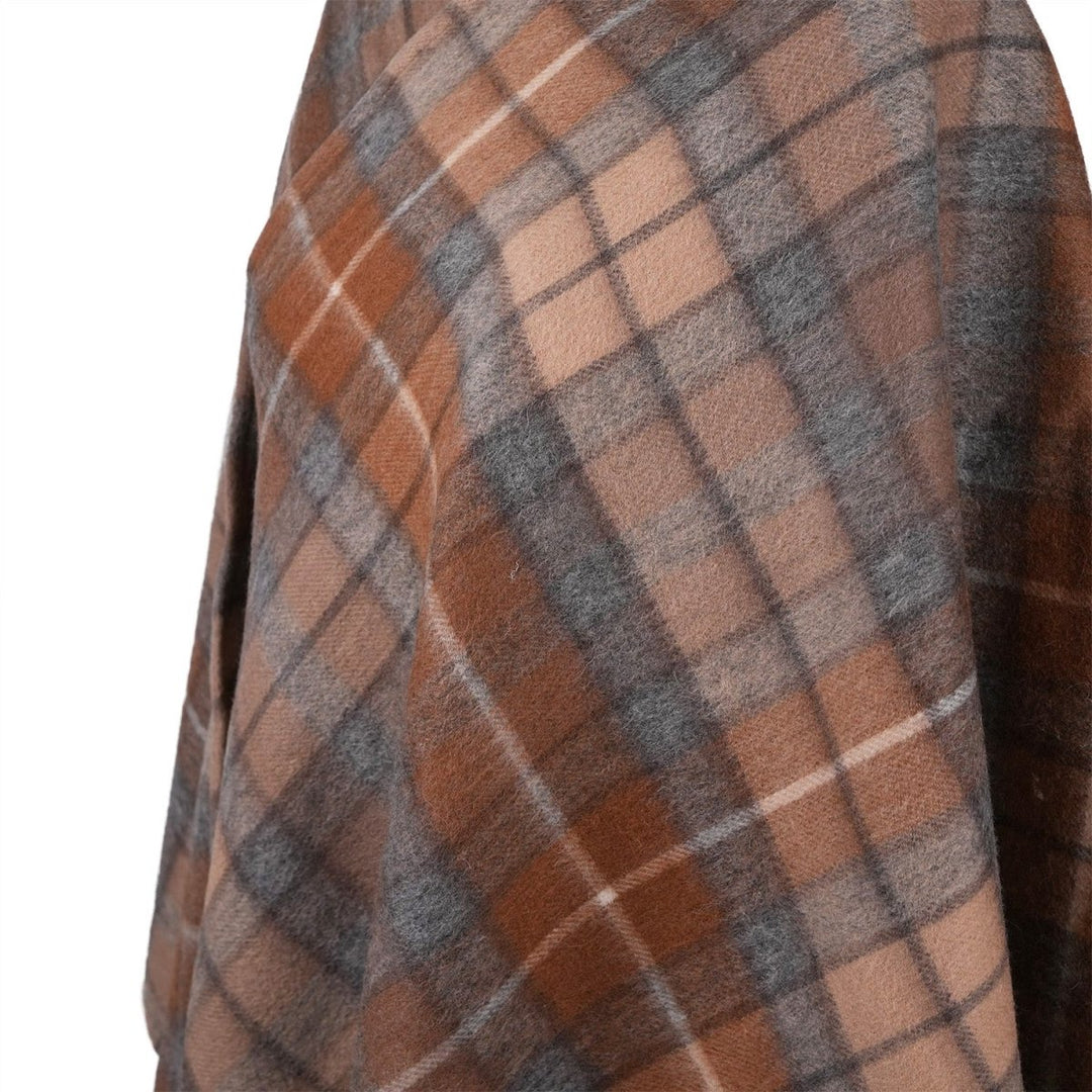 Edinburgh Lambswool Long Tartan Cape - Premium Plaid Wrap - Buchanan Natural