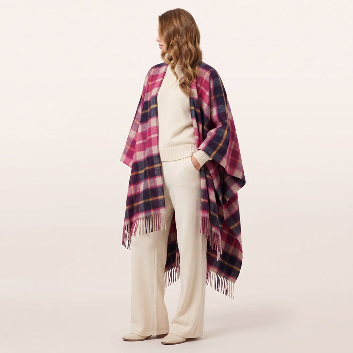 Edinburgh Lambswool Long Tartan Cape - Premium Plaid Wrap - Cragg Check Eminence