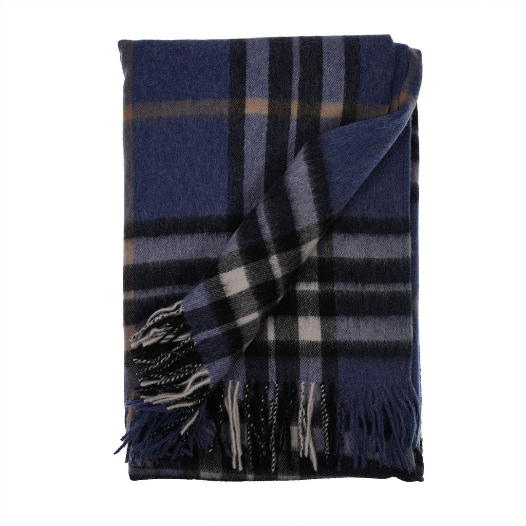 Edinburgh Lambswool Long Tartan Cape - Premium Plaid Wrap - Enlarged Off Ctr Scotty Thom Denim