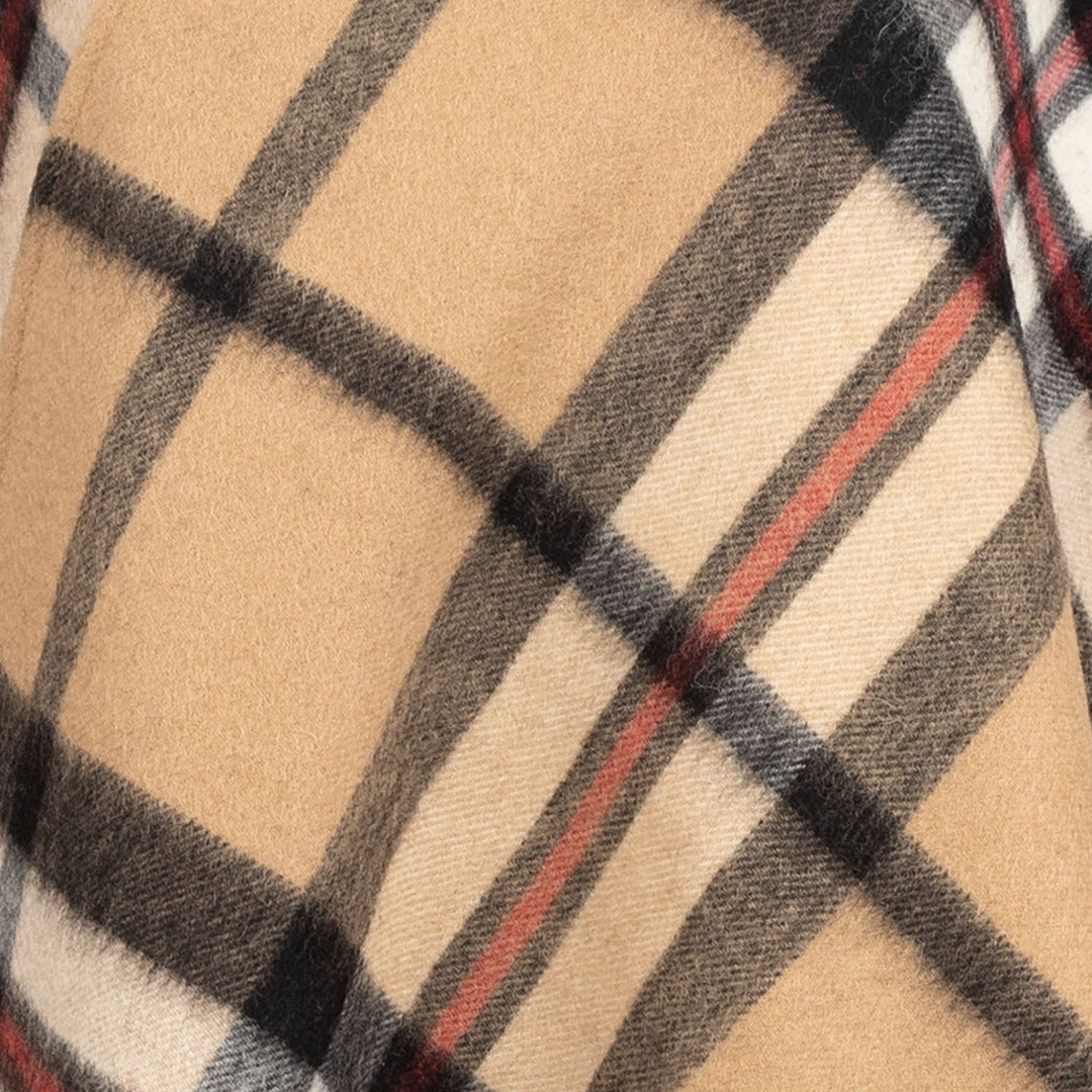 Edinburgh Lambswool Long Tartan Cape - Premium Plaid Wrap - Exploded Thomson Camel
