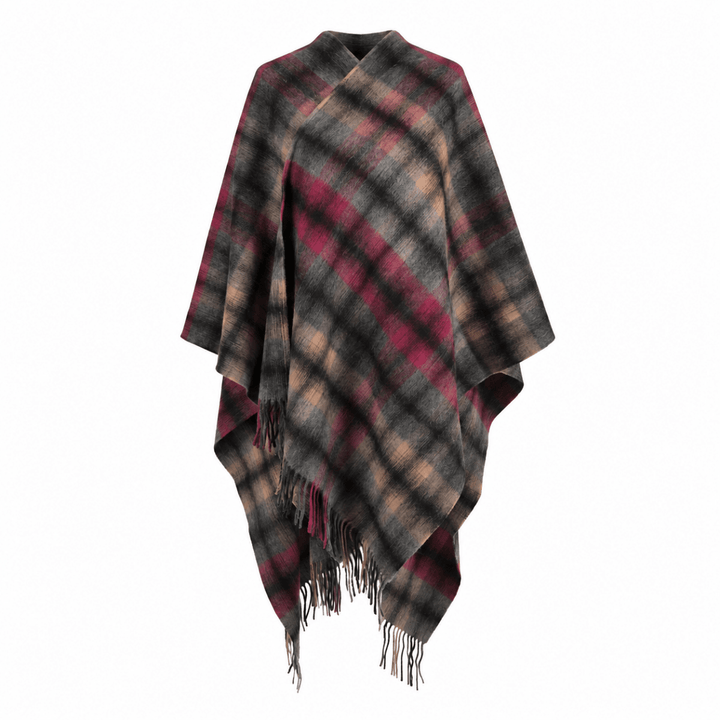 Edinburgh Lambswool Long Tartan Cape - Premium Plaid Wrap - Graded Block Check - Dress Black