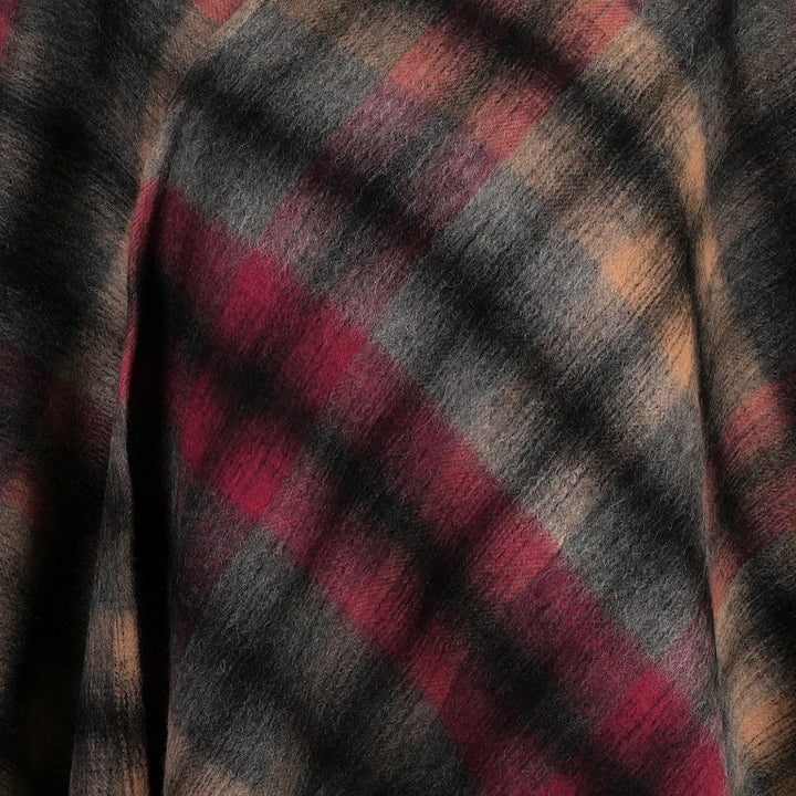 Edinburgh Lambswool Long Tartan Cape - Premium Plaid Wrap - Graded Block Check - Dress Black