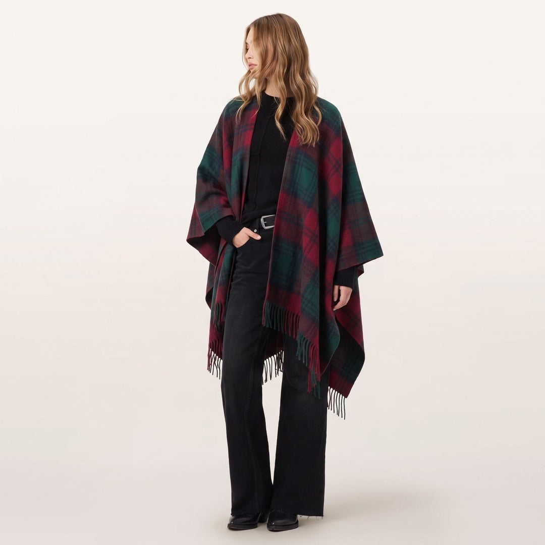 Edinburgh Lambswool Long Tartan Cape - Premium Plaid Wrap - Lindsay