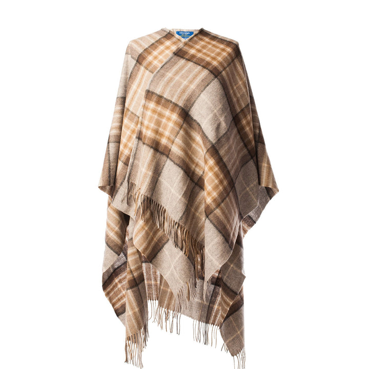 Edinburgh Lambswool Long Tartan Cape - Premium Plaid Wrap - Mackellar Natural