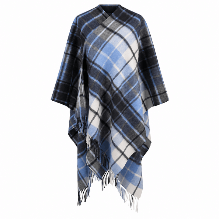 Edinburgh Lambswool Long Tartan Cape - Premium Plaid Wrap - Mill Check Eclipse