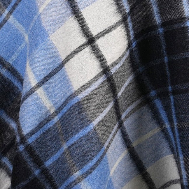 Edinburgh Lambswool Long Tartan Cape - Premium Plaid Wrap - Mill Check Eclipse