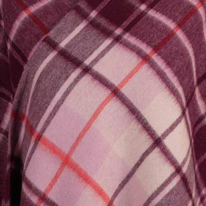Edinburgh Lambswool Long Tartan Cape - Premium Plaid Wrap - Mill Check Pink