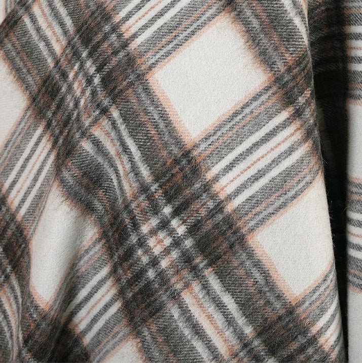 Edinburgh Lambswool Long Tartan Cape - Premium Plaid Wrap - Royal Stewart Vintage Duck Egg
