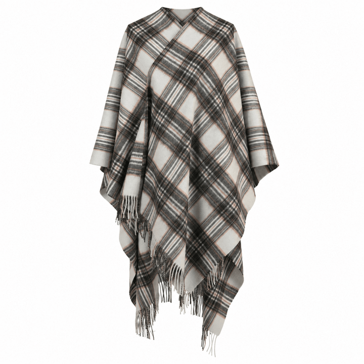 Edinburgh Lambswool Long Tartan Cape - Premium Plaid Wrap - Royal Stewart Vintage Duck Egg