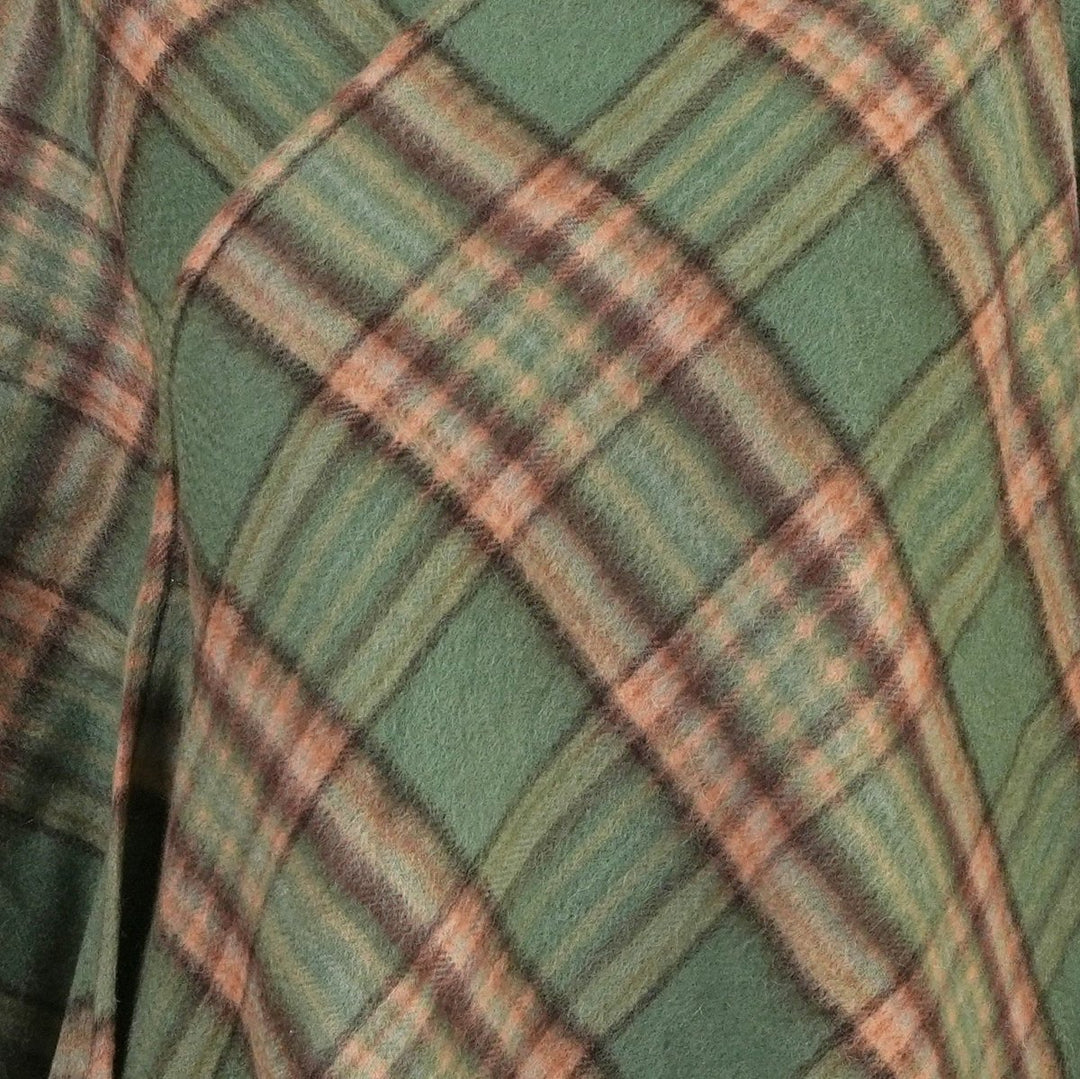 Edinburgh Lambswool Long Tartan Cape - Premium Plaid Wrap - Royal Stewart Vintage Green