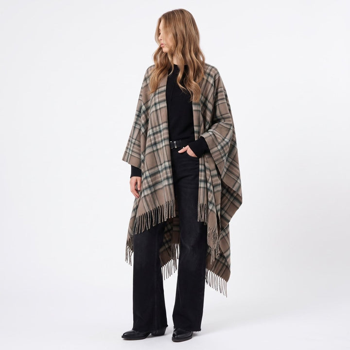 Edinburgh Lambswool Long Tartan Cape - Premium Plaid Wrap - Royal Stewart Vintage Pink