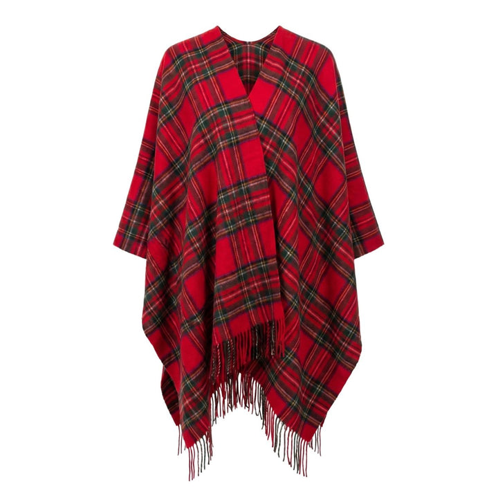Edinburgh Lambswool Long Tartan Cape - Premium Plaid Wrap - Stewart Royal