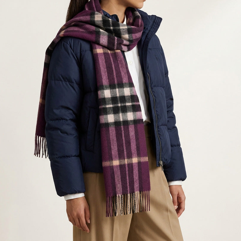 Heritage of Scotland 100% Lambswool Wide Scarf Soft Unisex Winter Wrap - Tartan &amp; Check Designs - Enlarged Off Scotty Thom Cabernet