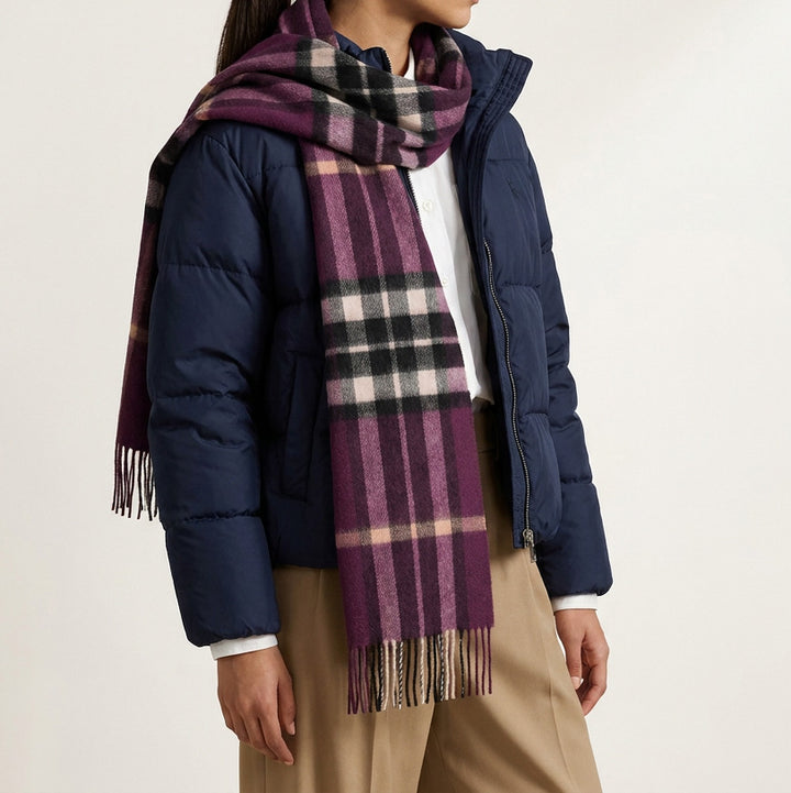 Heritage of Scotland 100% Lambswool Wide Scarf Soft Unisex Winter Wrap - Tartan &amp; Check Designs - Enlarged Off Scotty Thom Cabernet