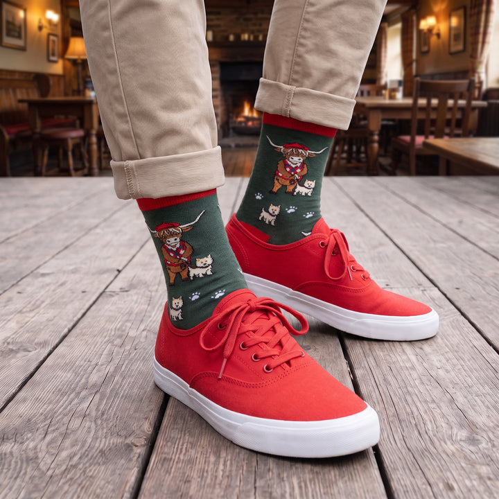 Men’s Luxury Bamboo Socks – Soft, Breathable &amp; Stylish Everyday Comfort - COW WITH DOG GREEN