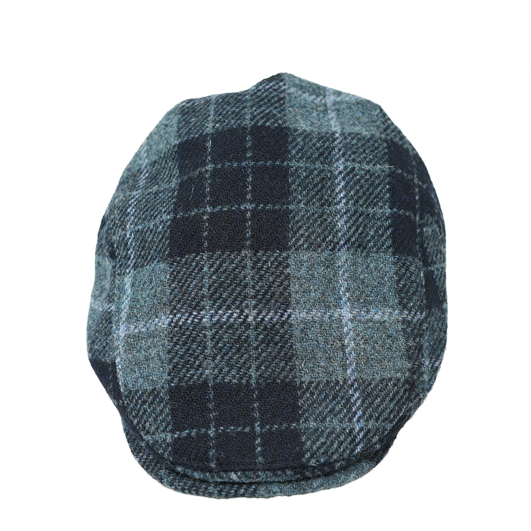 HEDDLE &amp; REED Harris Tweed Flat Wool Cap - Black Grey Check