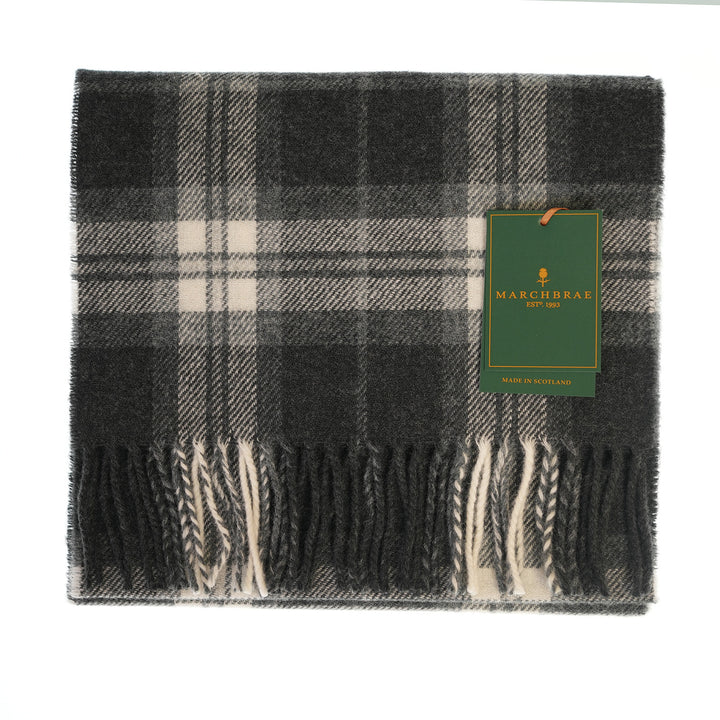 100% Lambswool Scarf – Traditional Tartan &amp; Check Designs - Made in Scotland - Thomson Charcoal