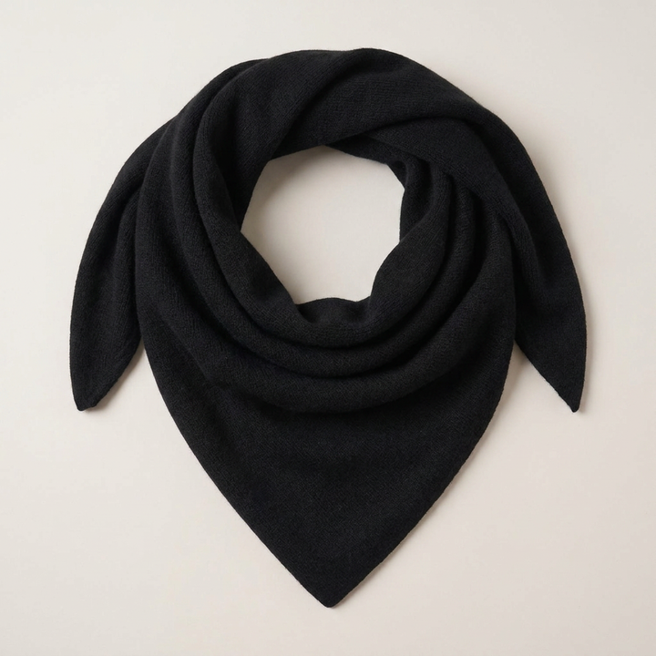 Women’s Luxury Ribbed Cashmere Triangle Scarf - BLACK
