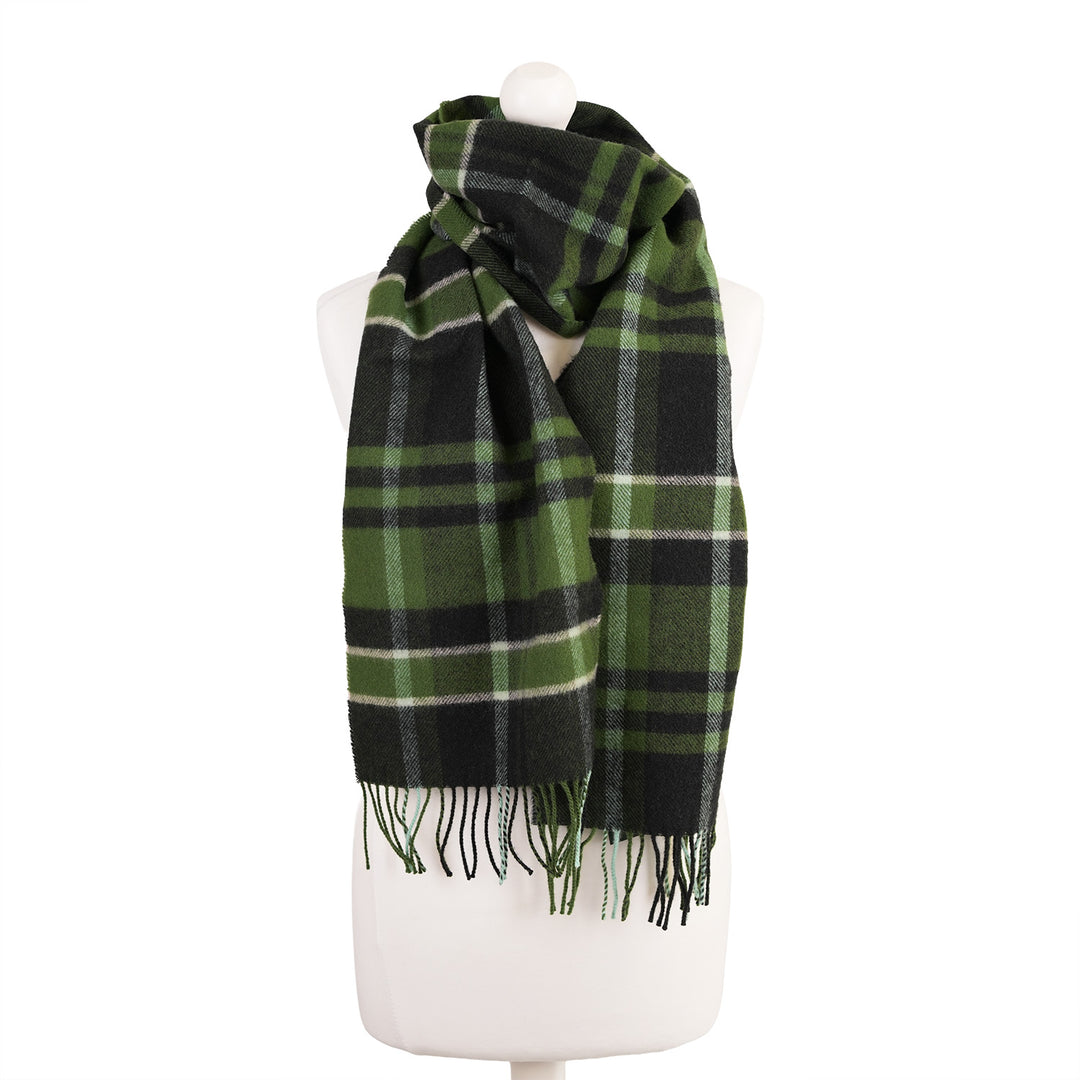100% Lambswool Scarf – Traditional Tartan &amp; Check Designs - Made in Scotland - Amy Green Black