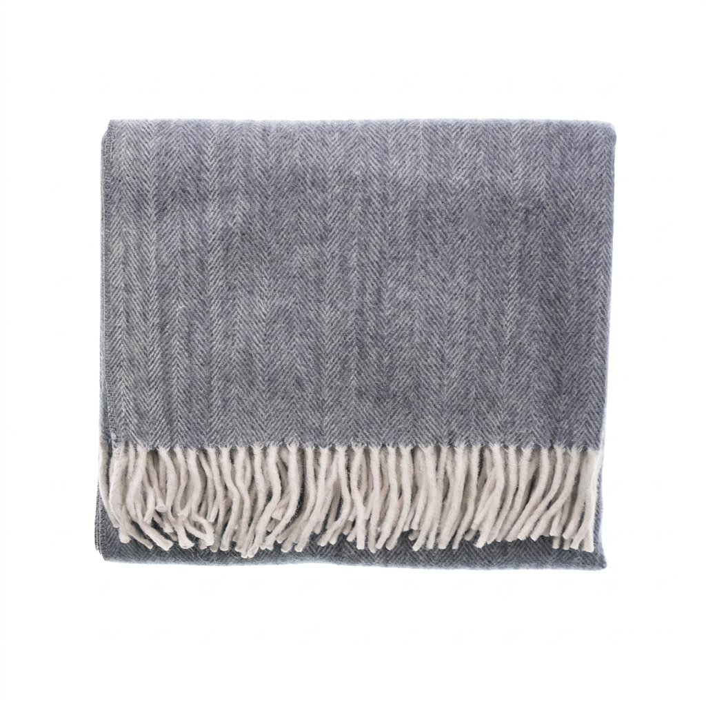 Recycled Wool Herringbone Knee Blanket – Pastel Fringed Throw - DENIM