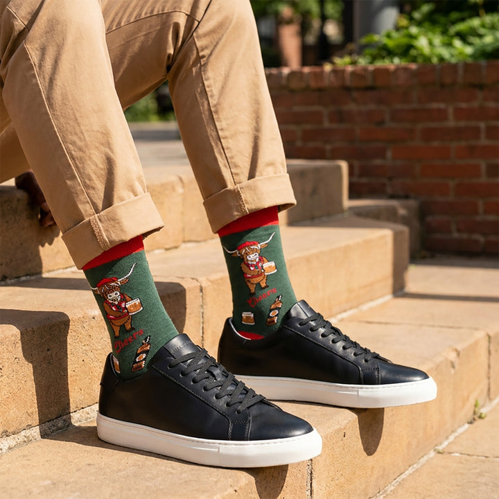 Men’s Luxury Bamboo Socks – Soft, Breathable &amp; Stylish Everyday Comfort - COW WITH WHISKY GREEN