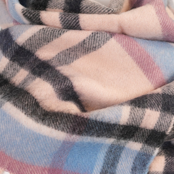 100% Lambswool Scarf – Traditional Tartan &amp; Check Designs - Made in Scotland - Abstract Pink/Blue
