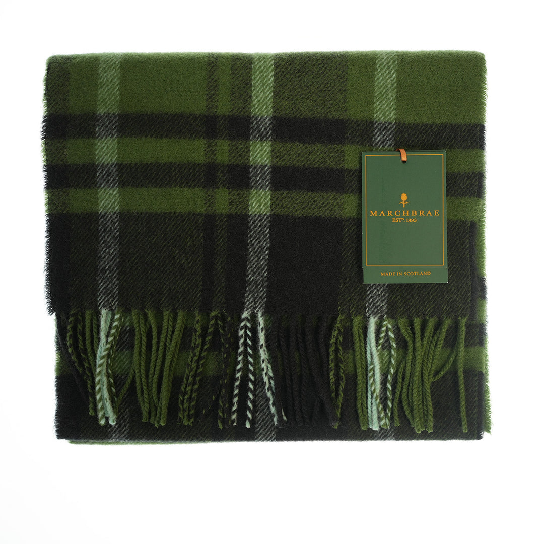 100% Lambswool Scarf – Traditional Tartan &amp; Check Designs - Made in Scotland - Amy Green Black