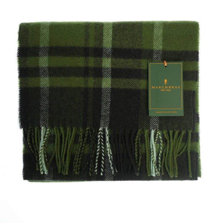 100% Lambswool Scarf – Traditional Tartan &amp; Check Designs - Made in Scotland - Amy Green Black