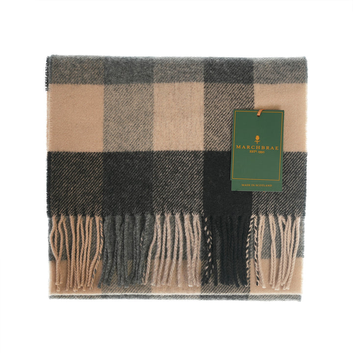 100% Lambswool Scarf – Traditional Tartan &amp; Check Designs - Made in Scotland - 5 Square Natural